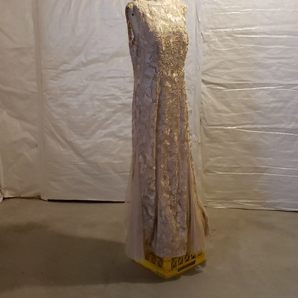 Nude Color Lace Evening Gown